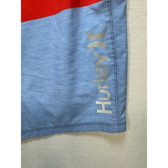 Hurley Mens Colorblock Board Shorts Size 38 Red Blue Drawstring Beach Swimwear - Picture 5 of 11